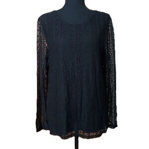 Chico's Black Lace Blouse Dressy Whimsygoth Long Sheer Lace Sleeves  Size Large
